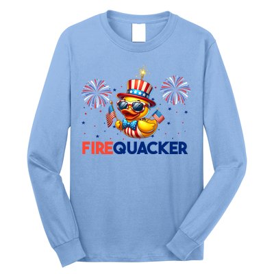 4th Of July Cute Duck Firequacker Patriotic Funny Long Sleeve Shirt