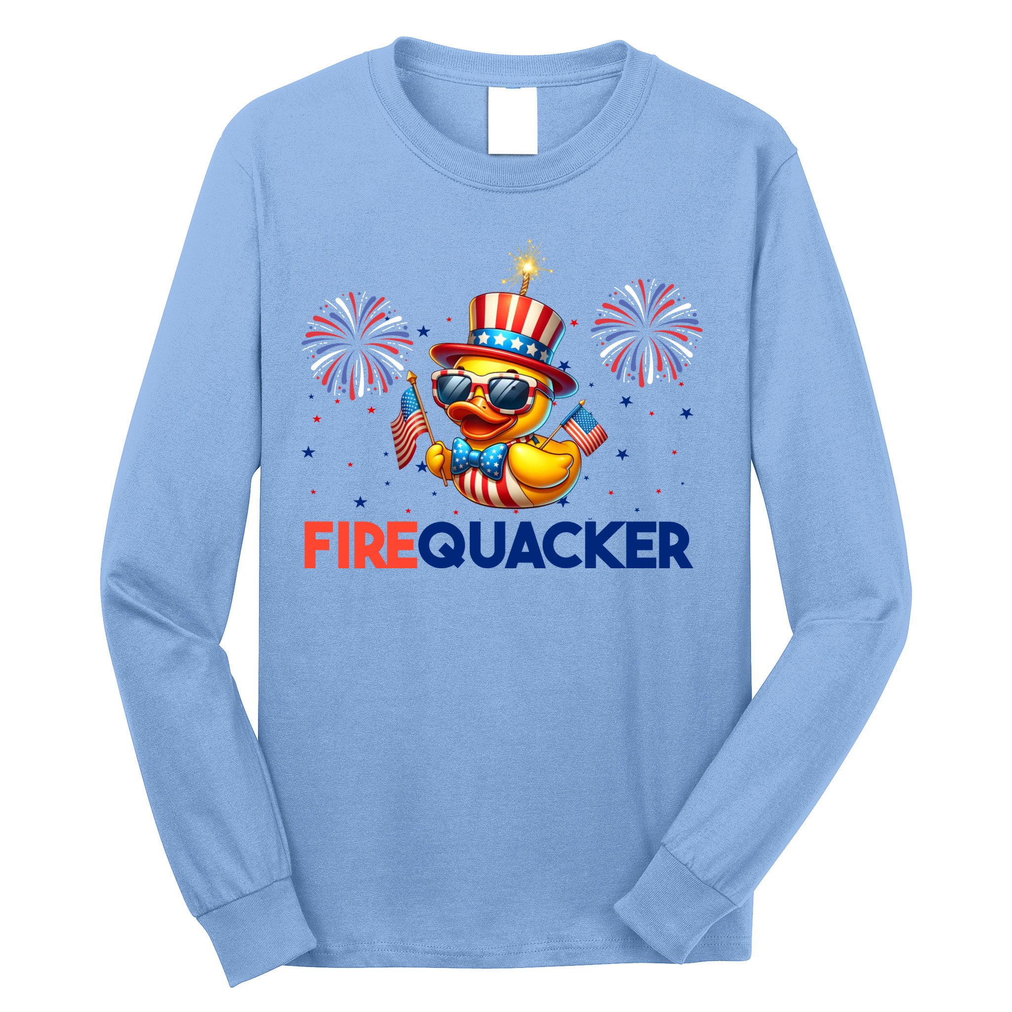 4th Of July Cute Duck Firequacker Patriotic Funny Long Sleeve Shirt