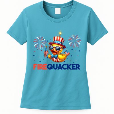 4th Of July Cute Duck Firequacker Patriotic Funny Womens T-Shirt