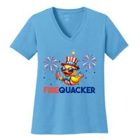 4th Of July Cute Duck Firequacker Patriotic Funny Women's V-Neck T-Shirt