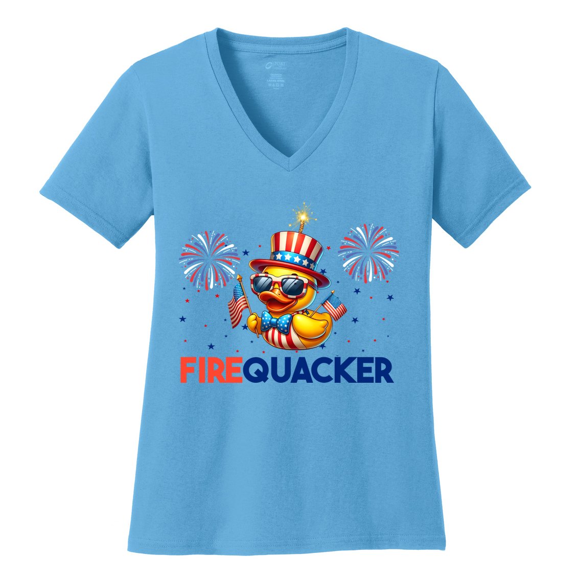 4th Of July Cute Duck Firequacker Patriotic Funny Women's V-Neck T-Shirt