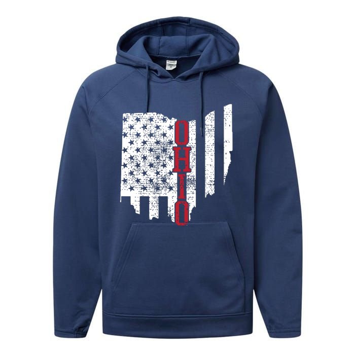 4th Of July Ohio Usa Us Flag States Vintage Performance Fleece Hoodie