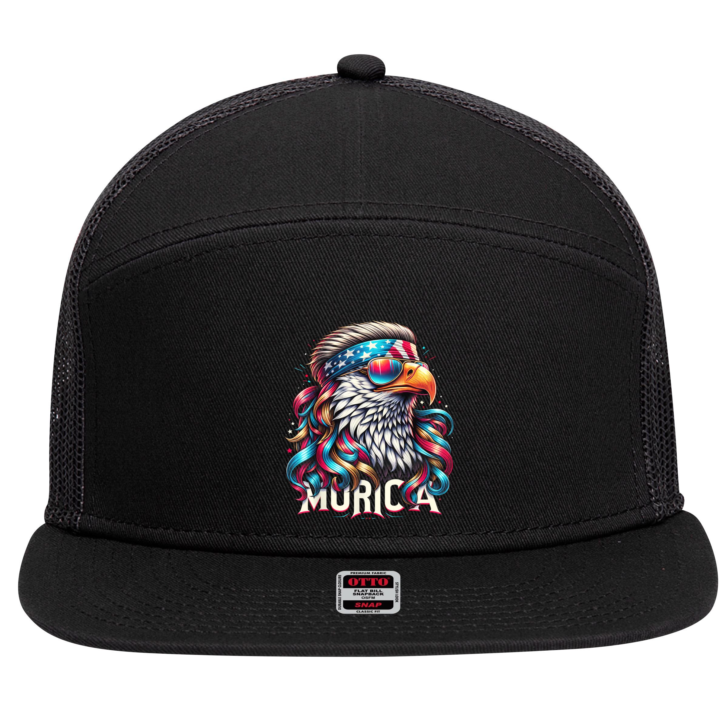 4th Of July Bald Eagle Mullet Murica Usa Usa Merica 7 Panel Mesh Trucker Snapback Hat