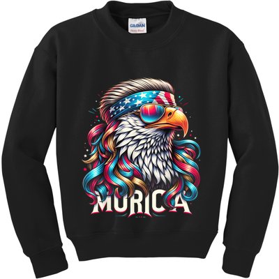 4th Of July Bald Eagle Mullet Murica Usa Usa Merica Kids Sweatshirt