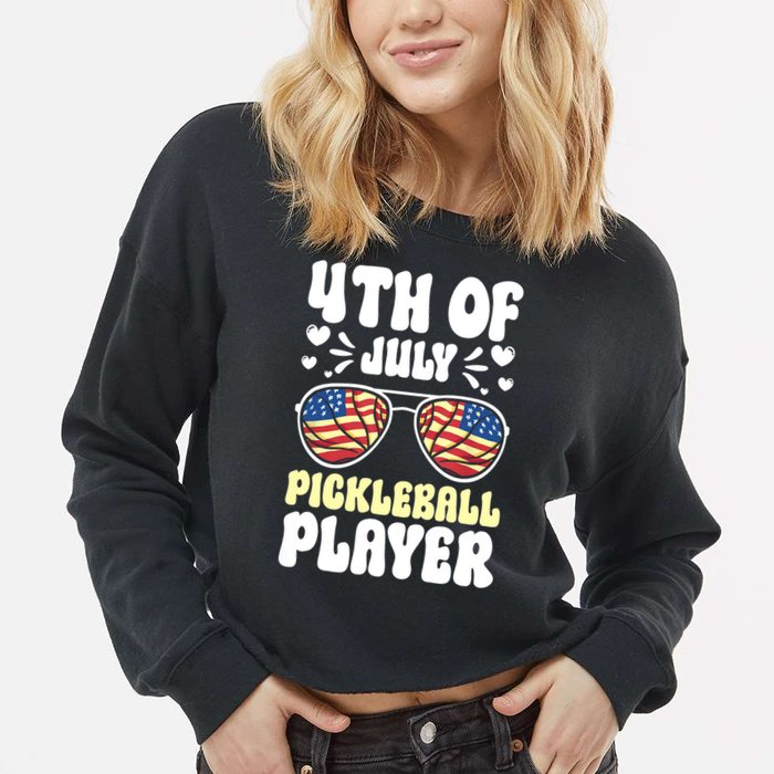 4th Of July Pickleball Player Cropped Pullover Crew