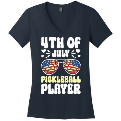 4th Of July Pickleball Player Women's V-Neck T-Shirt