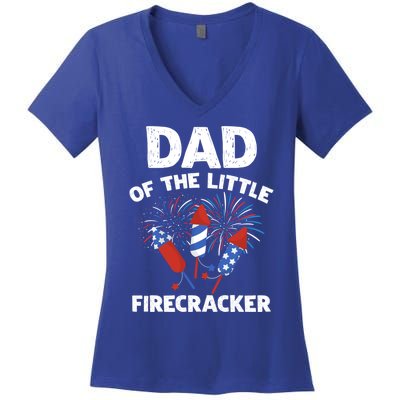 4th Of July Birthday Dad Of The Little Firecracker Funny Gift Women's V-Neck T-Shirt