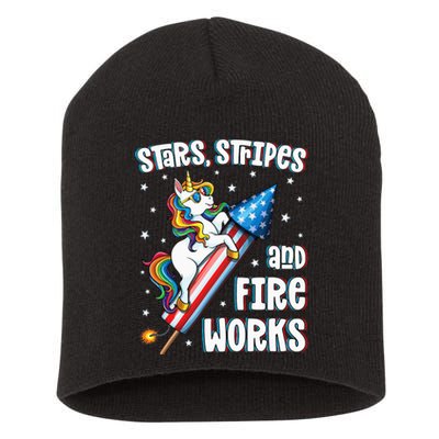 4th Of July Unicorn American Flag Patriotic Fireworks Short Acrylic Beanie