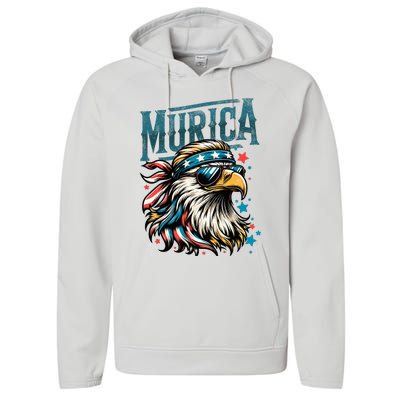 4th Of July Patriotic Funny Eagle July 4th Usa Murica Performance Fleece Hoodie