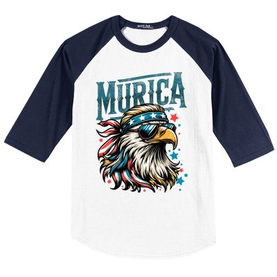 4th Of July Patriotic Funny Eagle July 4th Usa Murica Baseball Sleeve Shirt