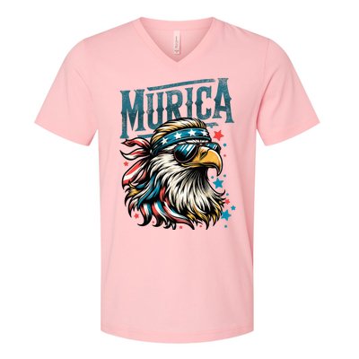 4th Of July Patriotic Funny Eagle July 4th Usa Murica V-Neck T-Shirt