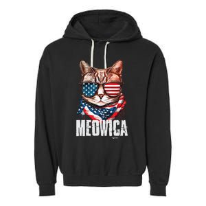 4th Of July Meowica American Flag Cat Garment-Dyed Fleece Hoodie