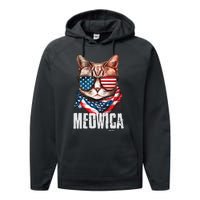 4th Of July Meowica American Flag Cat Performance Fleece Hoodie