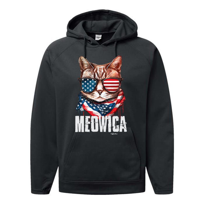 4th Of July Meowica American Flag Cat Performance Fleece Hoodie