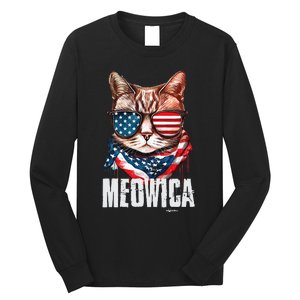 4th Of July Meowica American Flag Cat Long Sleeve Shirt