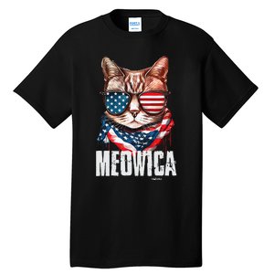 4th Of July Meowica American Flag Cat Tall T-Shirt