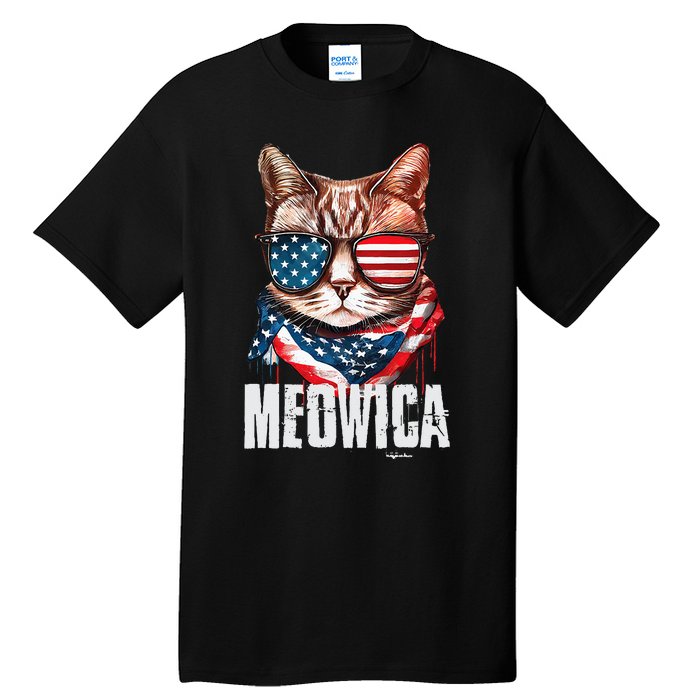 4th Of July Meowica American Flag Cat Tall T-Shirt