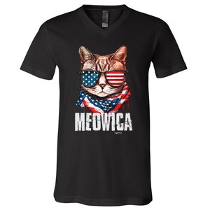 4th Of July Meowica American Flag Cat V-Neck T-Shirt