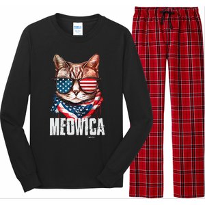 4th Of July Meowica American Flag Cat Long Sleeve Pajama Set