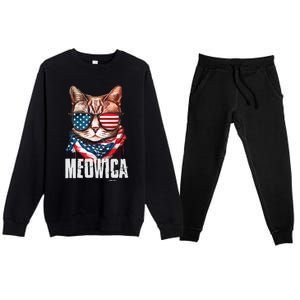 4th Of July Meowica American Flag Cat Premium Crewneck Sweatsuit Set