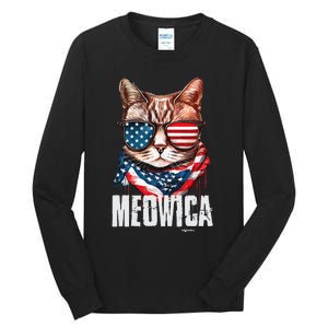 4th Of July Meowica American Flag Cat Tall Long Sleeve T-Shirt