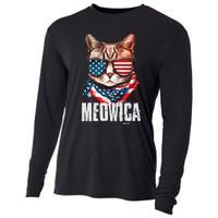 4th Of July Meowica American Flag Cat Cooling Performance Long Sleeve Crew