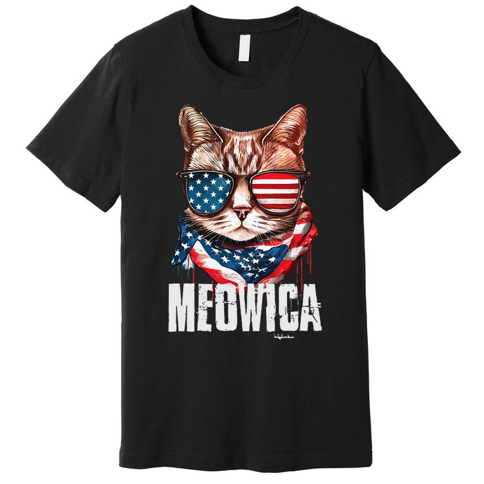 4th Of July Meowica American Flag Cat Premium T-Shirt