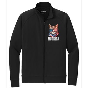 4th Of July Meowica American Flag Cat Stretch Full-Zip Cadet Jacket