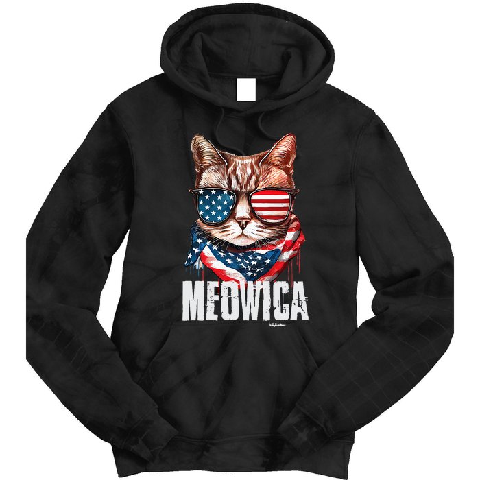 4th Of July Meowica American Flag Cat Tie Dye Hoodie