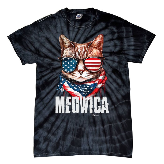 4th Of July Meowica American Flag Cat Tie-Dye T-Shirt