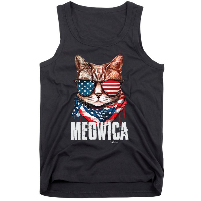 4th Of July Meowica American Flag Cat Tank Top