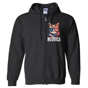 4th Of July Meowica American Flag Cat Full Zip Hoodie