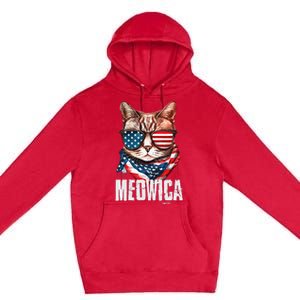 4th Of July Meowica American Flag Cat Premium Pullover Hoodie