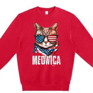 4th Of July Meowica American Flag Cat Premium Crewneck Sweatshirt