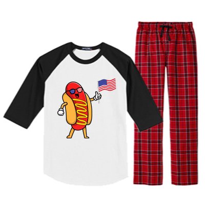 4th Of July Hot Dog Hotdog American Flag Party USA Food Men Women Raglan Sleeve Pajama Set