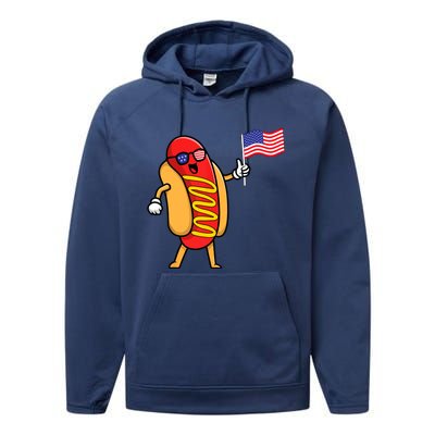 4th Of July Hot Dog Hotdog American Flag Party USA Food Men Women Performance Fleece Hoodie