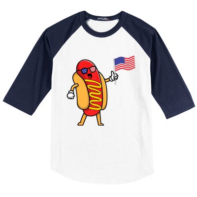 4th Of July Hot Dog Hotdog American Flag Party USA Food Men Women Baseball Sleeve Shirt