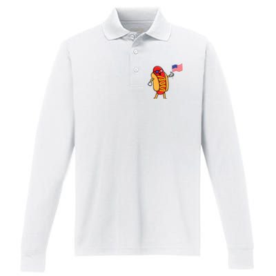 4th Of July Hot Dog Hotdog American Flag Party USA Food Men Women Performance Long Sleeve Polo