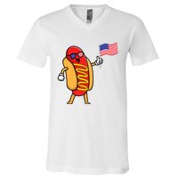 4th Of July Hot Dog Hotdog American Flag Party USA Food Men Women V-Neck T-Shirt