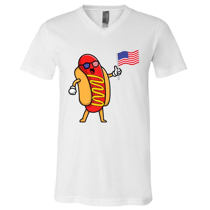 4th Of July Hot Dog Hotdog American Flag Party USA Food Men Women V-Neck T-Shirt