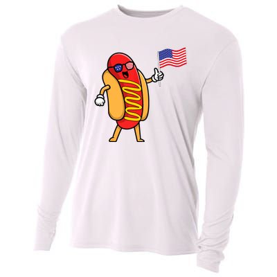 4th Of July Hot Dog Hotdog American Flag Party USA Food Men Women Cooling Performance Long Sleeve Crew