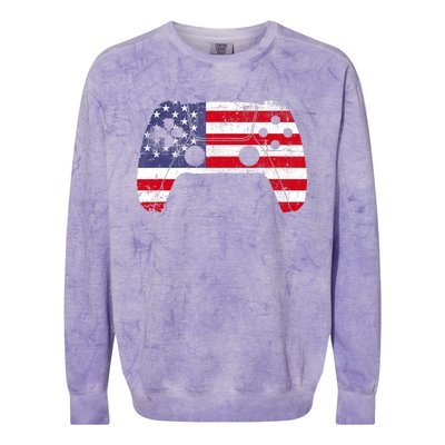 4th Of July Video Game Gamer Boy USA Flag Colorblast Crewneck Sweatshirt