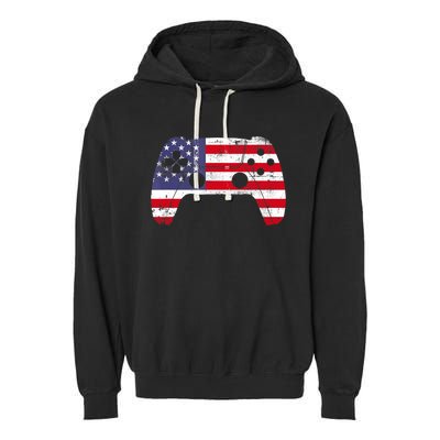 4th Of July Video Game Gamer Boy USA Flag Garment-Dyed Fleece Hoodie