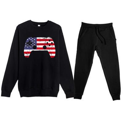 4th Of July Video Game Gamer Boy USA Flag Premium Crewneck Sweatsuit Set