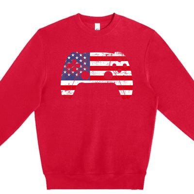 4th Of July Video Game Gamer Boy USA Flag Premium Crewneck Sweatshirt