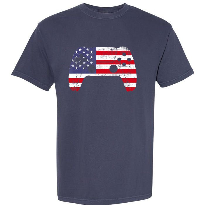 4th Of July Video Game Gamer Boy USA Flag Garment-Dyed Heavyweight T-Shirt