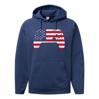 4th Of July Video Game Gamer Boy USA Flag Performance Fleece Hoodie