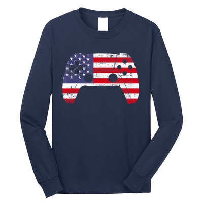 4th Of July Video Game Gamer Boy USA Flag Long Sleeve Shirt