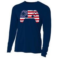 4th Of July Video Game Gamer Boy USA Flag Cooling Performance Long Sleeve Crew