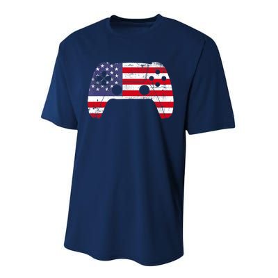 4th Of July Video Game Gamer Boy USA Flag Performance Sprint T-Shirt